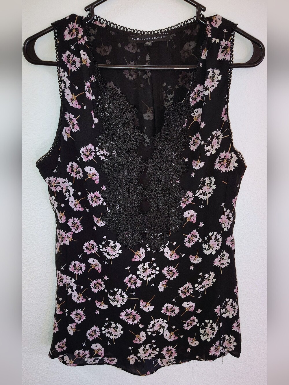 White House | Black Market Sleeveless Top with Lace Detail Neckline ~Size Medium